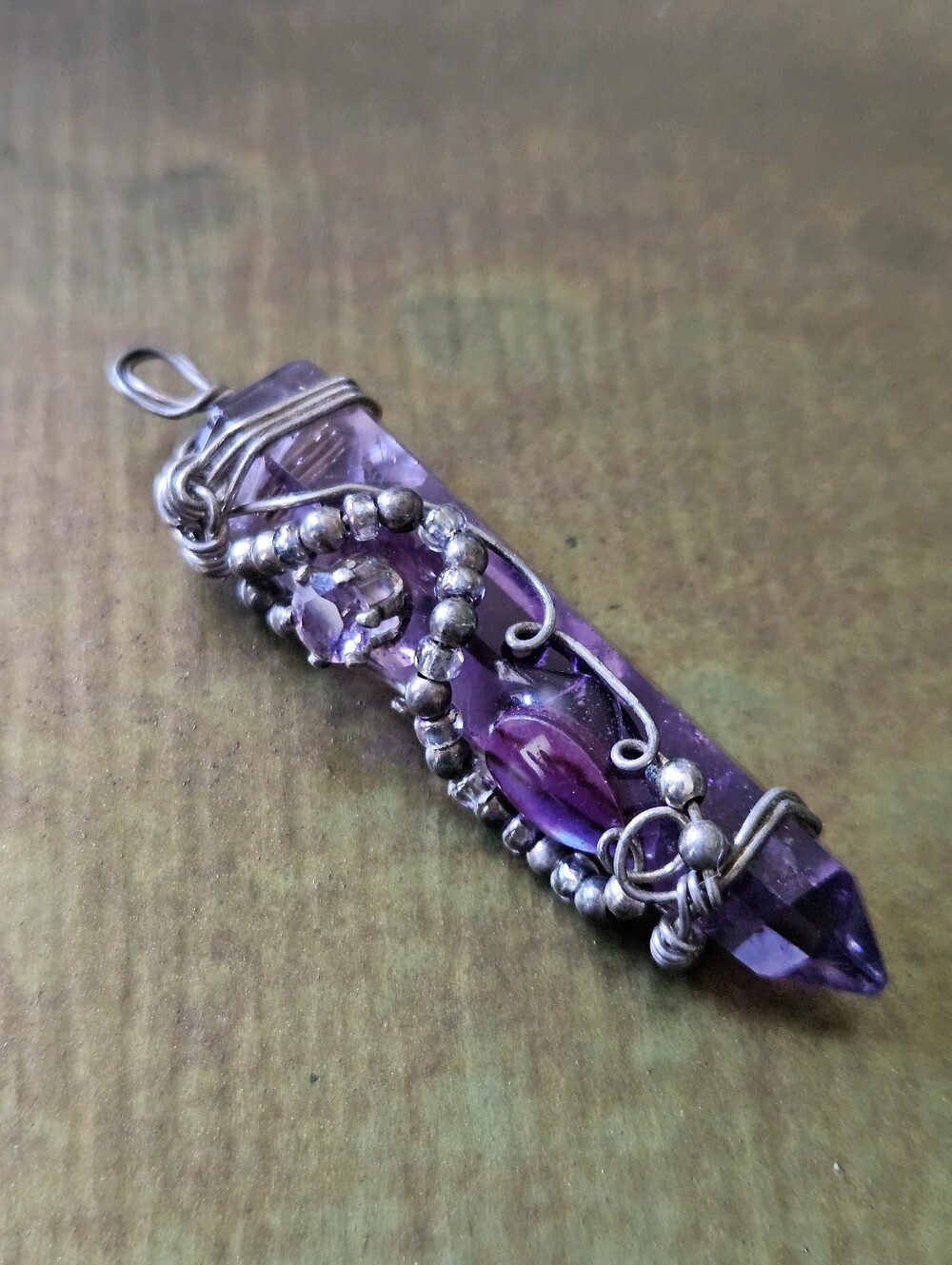 Handmade Amethyst Sterling Silver Wire Wrapped Pendant